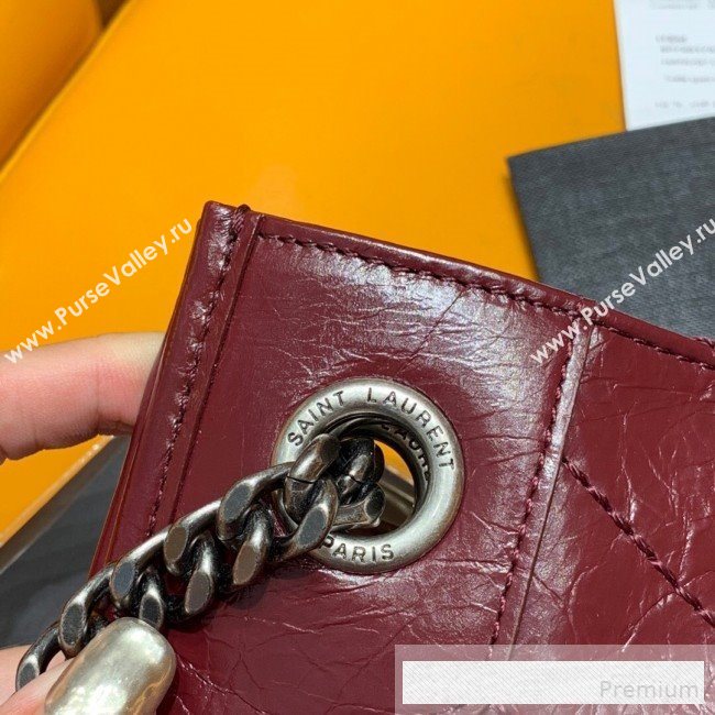 Saint Laurent Niki Medium Shopping Bag in Crinkled Vintage Leather 577999 Burgundy 2019 (WMJ-9061755)