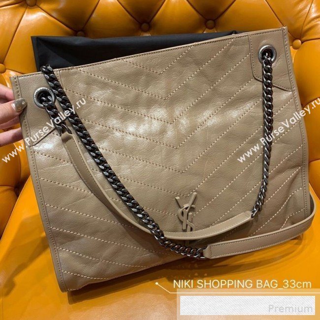 Saint Laurent Niki Medium Shopping Bag in Crinkled Vintage Leather 577999 Apricot 2019 (WMJ-9061756)