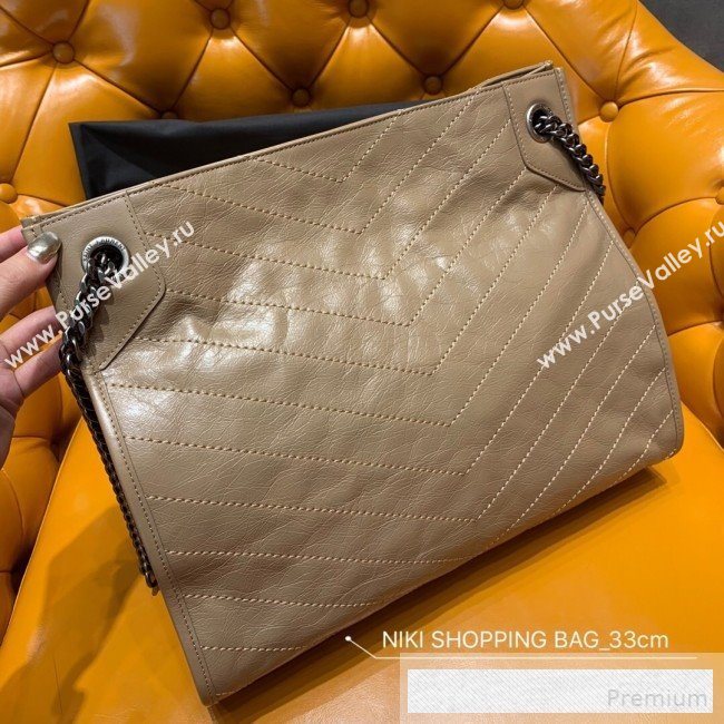Saint Laurent Niki Medium Shopping Bag in Crinkled Vintage Leather 577999 Apricot 2019 (WMJ-9061756)