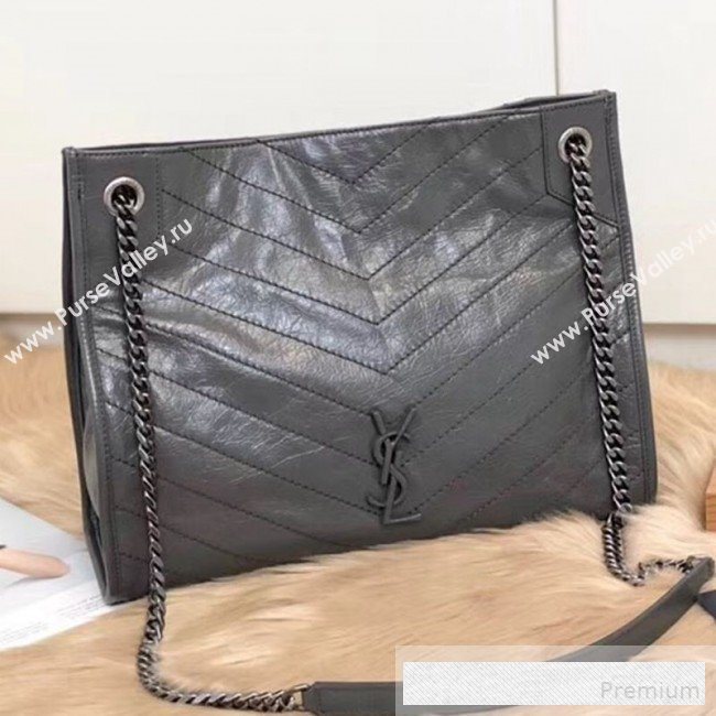 Saint Laurent Niki Medium Shopping Bag in Crinkled Vintage Leather 577999 Dark Grey 2019 (KTS-9061757)