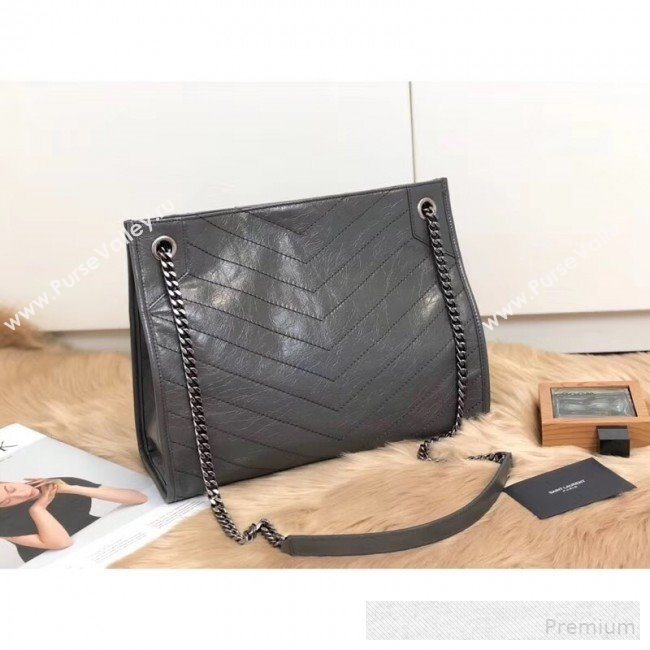 Saint Laurent Niki Medium Shopping Bag in Crinkled Vintage Leather 577999 Dark Grey 2019 (KTS-9061757)