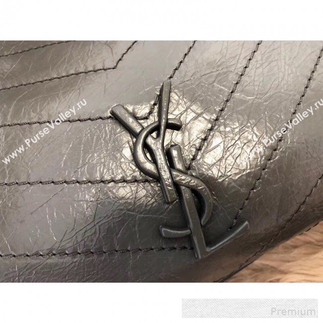 Saint Laurent Niki Medium Shopping Bag in Crinkled Vintage Leather 577999 Dark Grey 2019 (KTS-9061757)
