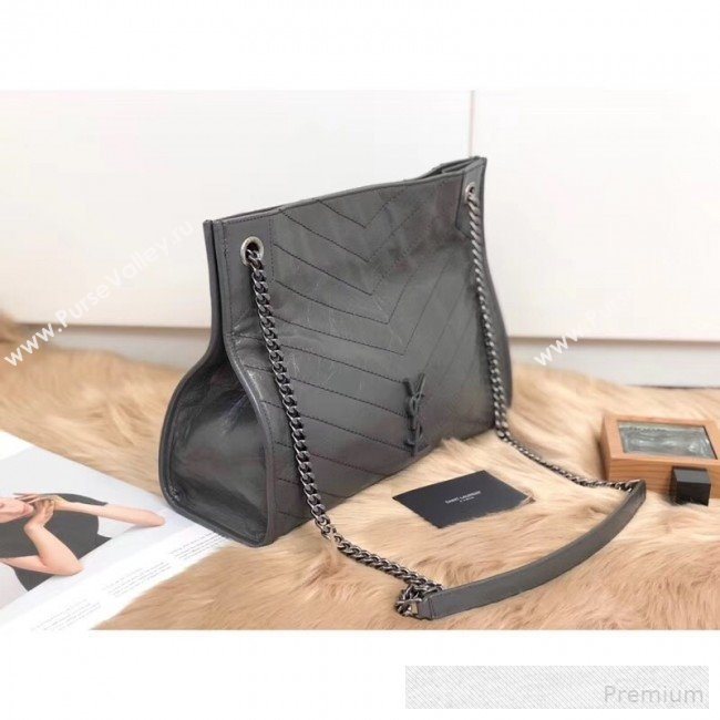 Saint Laurent Niki Medium Shopping Bag in Crinkled Vintage Leather 577999 Dark Grey 2019 (KTS-9061757)