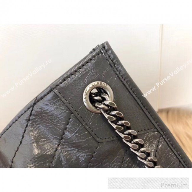 Saint Laurent Niki Medium Shopping Bag in Crinkled Vintage Leather 577999 Dark Grey 2019 (KTS-9061757)