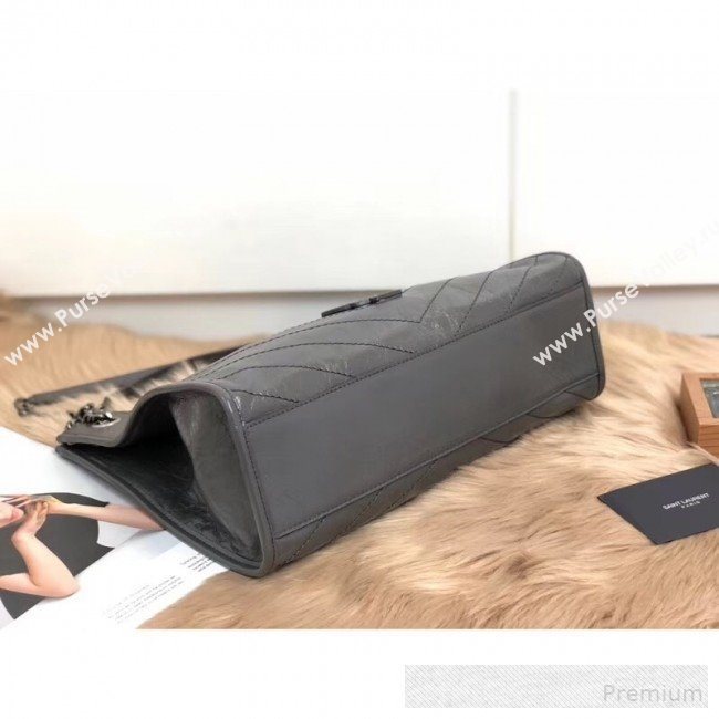 Saint Laurent Niki Medium Shopping Bag in Crinkled Vintage Leather 577999 Dark Grey 2019 (KTS-9061757)