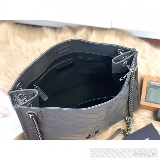 Saint Laurent Niki Medium Shopping Bag in Crinkled Vintage Leather 577999 Dark Grey 2019 (KTS-9061757)