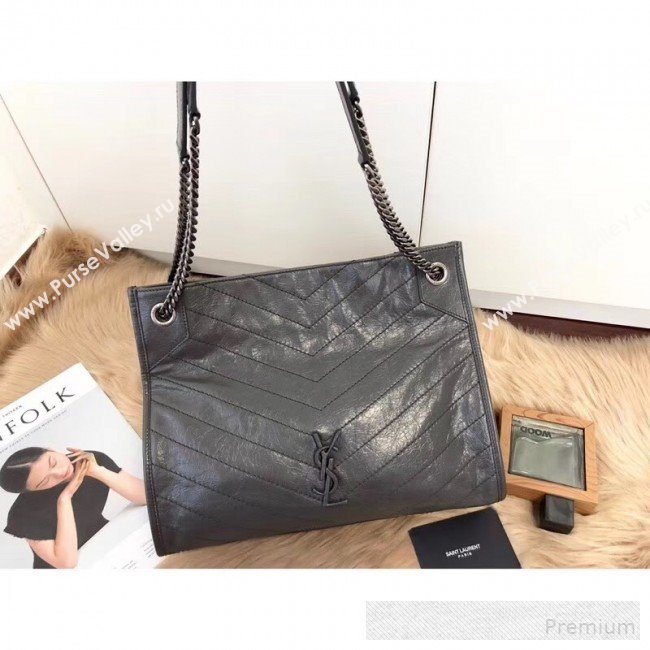 Saint Laurent Niki Medium Shopping Bag in Crinkled Vintage Leather 577999 Dark Grey 2019 (KTS-9061757)