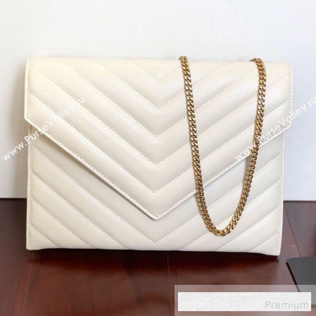 Saint Laurent Double Tribeca Chain Wallet WOC in Grain Embossed Aged Leather 569267 White 2019 (KTS-9061758)