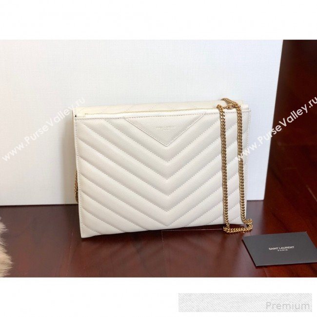 Saint Laurent Double Tribeca Chain Wallet WOC in Grain Embossed Aged Leather 569267 White 2019 (KTS-9061758)