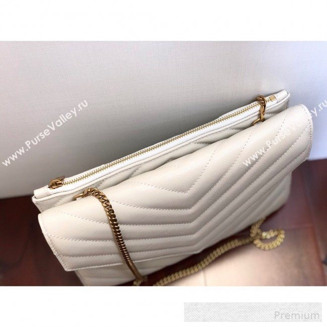 Saint Laurent Double Tribeca Chain Wallet WOC in Grain Embossed Aged Leather 569267 White 2019 (KTS-9061758)