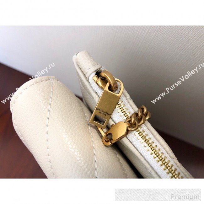 Saint Laurent Double Tribeca Chain Wallet WOC in Grain Embossed Aged Leather 569267 White 2019 (KTS-9061758)