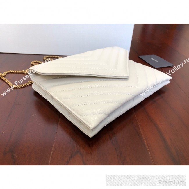 Saint Laurent Double Tribeca Chain Wallet WOC in Grain Embossed Aged Leather 569267 White 2019 (KTS-9061758)