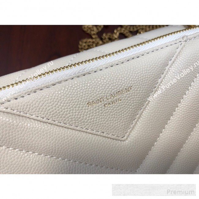 Saint Laurent Double Tribeca Chain Wallet WOC in Grain Embossed Aged Leather 569267 White 2019 (KTS-9061758)