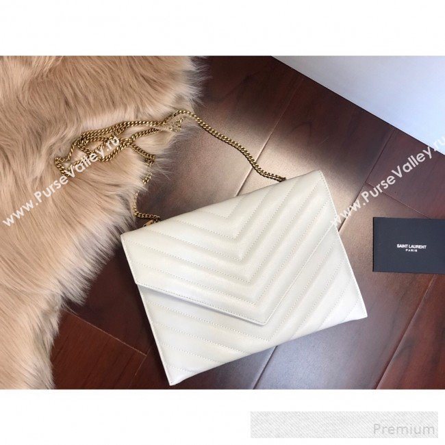 Saint Laurent Double Tribeca Chain Wallet WOC in Grain Embossed Aged Leather 569267 White 2019 (KTS-9061758)