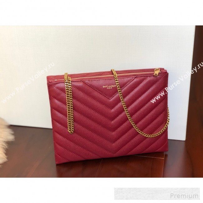 Saint Laurent Double Tribeca Chain Wallet WOC in Grain Embossed Aged Leather 569267 Red 2019 (KTS-9061759)