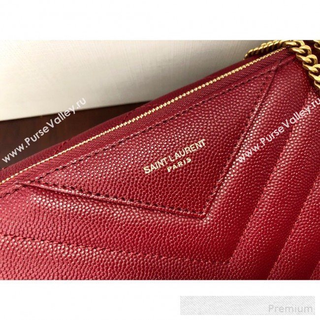 Saint Laurent Double Tribeca Chain Wallet WOC in Grain Embossed Aged Leather 569267 Red 2019 (KTS-9061759)