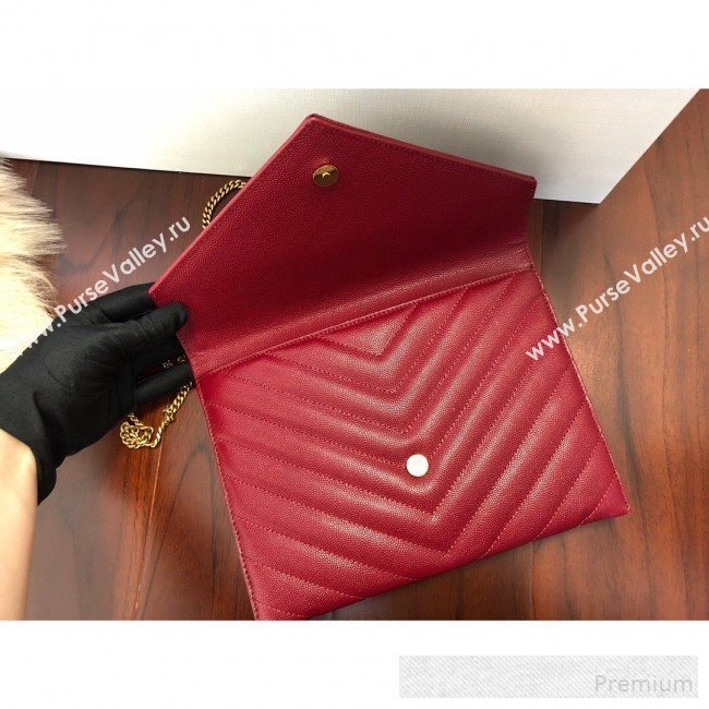 Saint Laurent Double Tribeca Chain Wallet WOC in Grain Embossed Aged Leather 569267 Red 2019 (KTS-9061759)