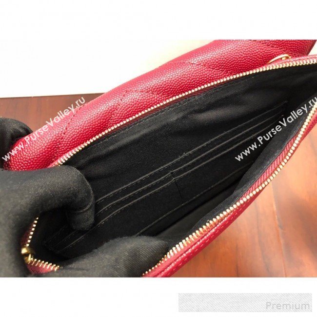 Saint Laurent Double Tribeca Chain Wallet WOC in Grain Embossed Aged Leather 569267 Red 2019 (KTS-9061759)