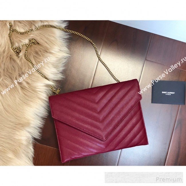 Saint Laurent Double Tribeca Chain Wallet WOC in Grain Embossed Aged Leather 569267 Red 2019 (KTS-9061759)