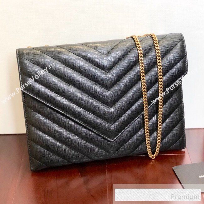 Saint Laurent Double Tribeca Chain Wallet WOC in Grain Embossed Aged Leather 569267 Black 2019 (KTS-9061760)