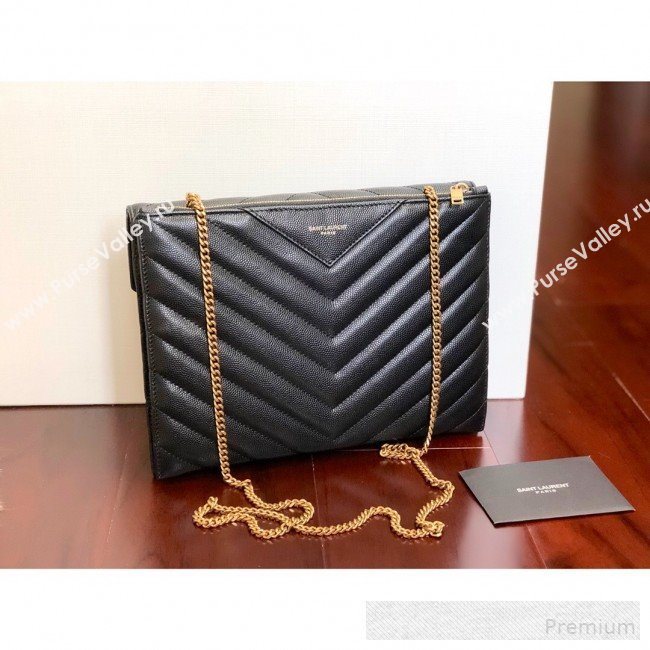 Saint Laurent Double Tribeca Chain Wallet WOC in Grain Embossed Aged Leather 569267 Black 2019 (KTS-9061760)