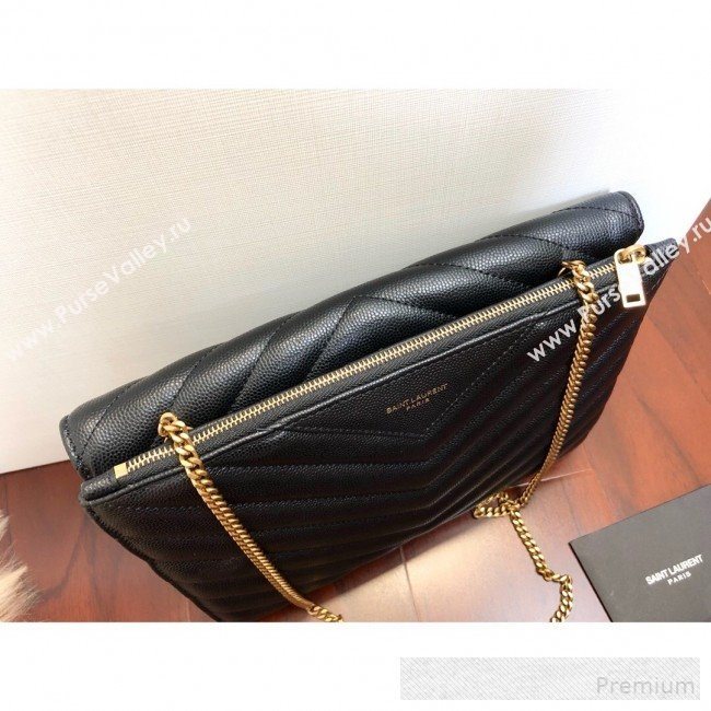 Saint Laurent Double Tribeca Chain Wallet WOC in Grain Embossed Aged Leather 569267 Black 2019 (KTS-9061760)