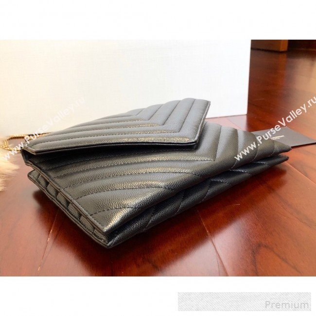 Saint Laurent Double Tribeca Chain Wallet WOC in Grain Embossed Aged Leather 569267 Black 2019 (KTS-9061760)