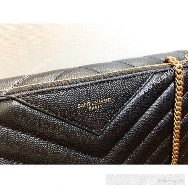 Saint Laurent Double Tribeca Chain Wallet WOC in Grain Embossed Aged Leather 569267 Black 2019 (KTS-9061760)