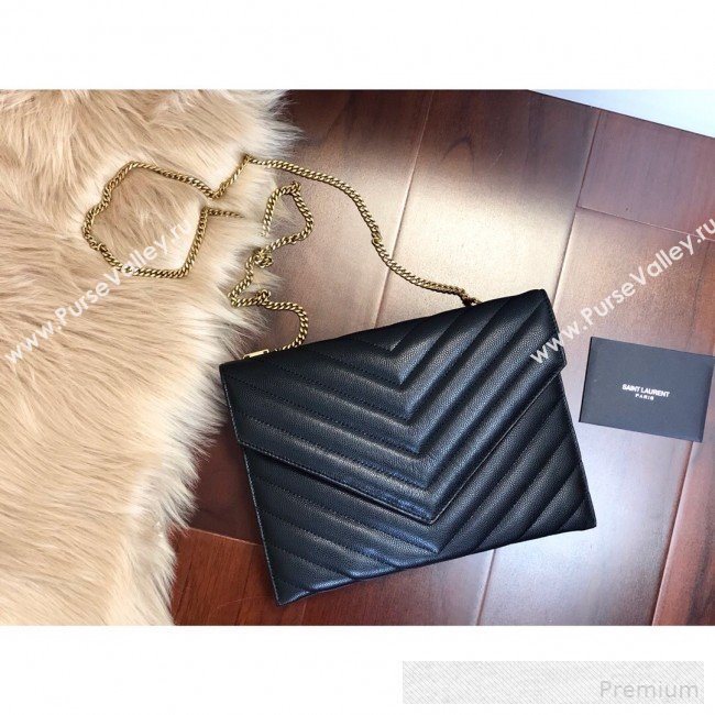 Saint Laurent Double Tribeca Chain Wallet WOC in Grain Embossed Aged Leather 569267 Black 2019 (KTS-9061760)