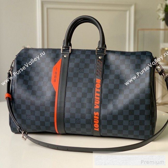 Louis Vuitton Mens Damier Cobalt Canvas Keepall  Bandouliere 45 Travel Top Handle Bag N40166 2019 (KD-9061709)