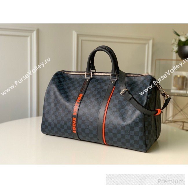 Louis Vuitton Mens Damier Cobalt Canvas Keepall  Bandouliere 45 Travel Top Handle Bag N40166 2019 (KD-9061709)