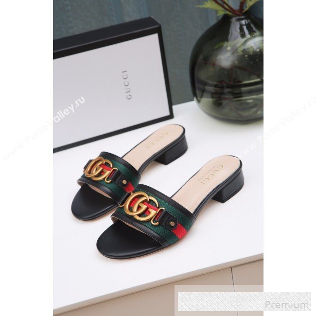 Gucci GG Web Flat Slide Sandals Black 2019 (ANDI-9061850)