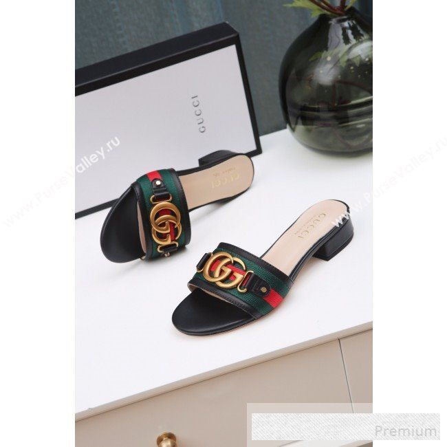 Gucci GG Web Flat Slide Sandals Black 2019 (ANDI-9061850)