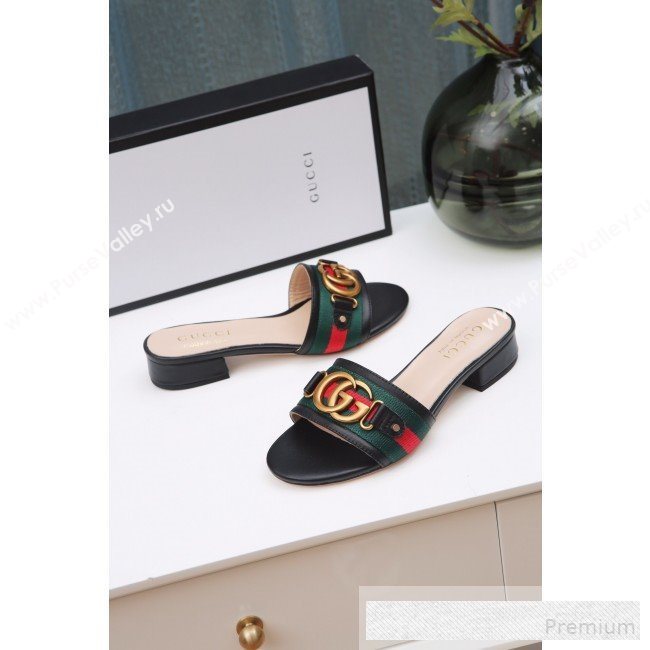 Gucci GG Web Flat Slide Sandals Black 2019 (ANDI-9061850)