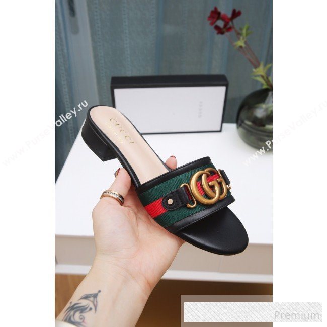 Gucci GG Web Flat Slide Sandals Black 2019 (ANDI-9061850)