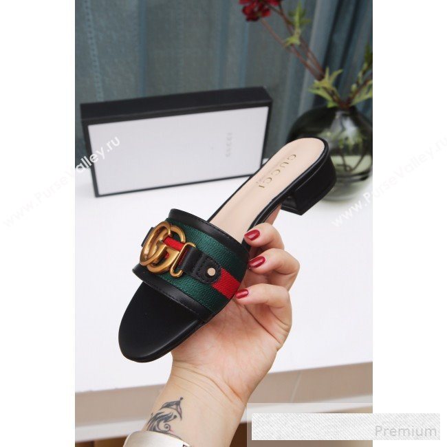 Gucci GG Web Flat Slide Sandals Black 2019 (ANDI-9061850)