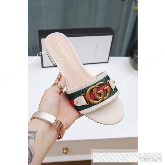 Gucci GG Web Flat Slide Sandals White 2019 (ANDI-9061851)