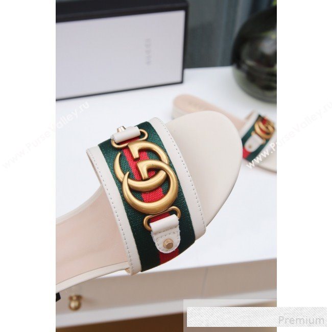 Gucci GG Web Flat Slide Sandals White 2019 (ANDI-9061851)