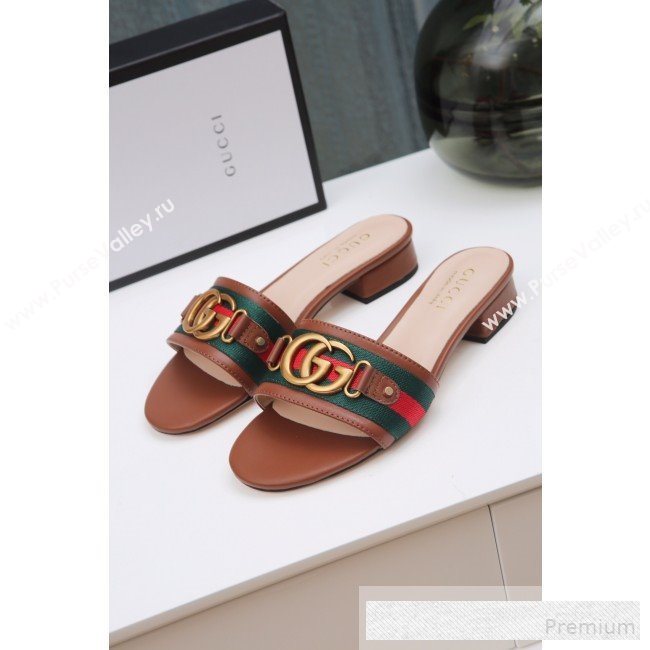 Gucci GG Web Flat Slide Sandals Brown 2019 (ANDI-9061852)