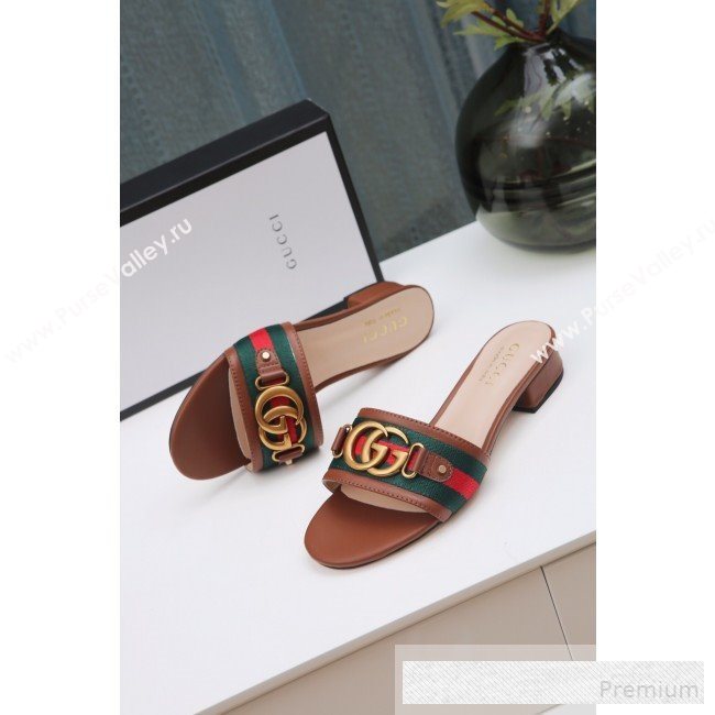 Gucci GG Web Flat Slide Sandals Brown 2019 (ANDI-9061852)