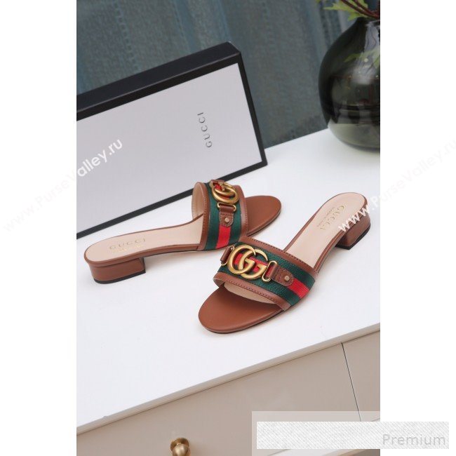 Gucci GG Web Flat Slide Sandals Brown 2019 (ANDI-9061852)