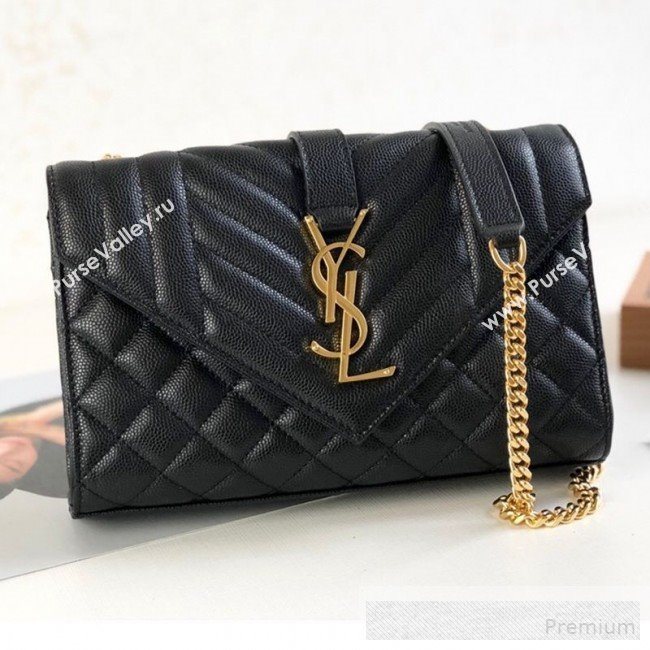 Saint Laurent Envelope Small Flap Shoulder Bag in Matelasse Grain Leather 526286 Black 2019 (KTS-9062103)