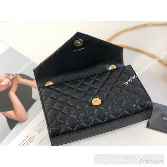 Saint Laurent Envelope Small Flap Shoulder Bag in Matelasse Grain Leather 526286 Black 2019 (KTS-9062103)