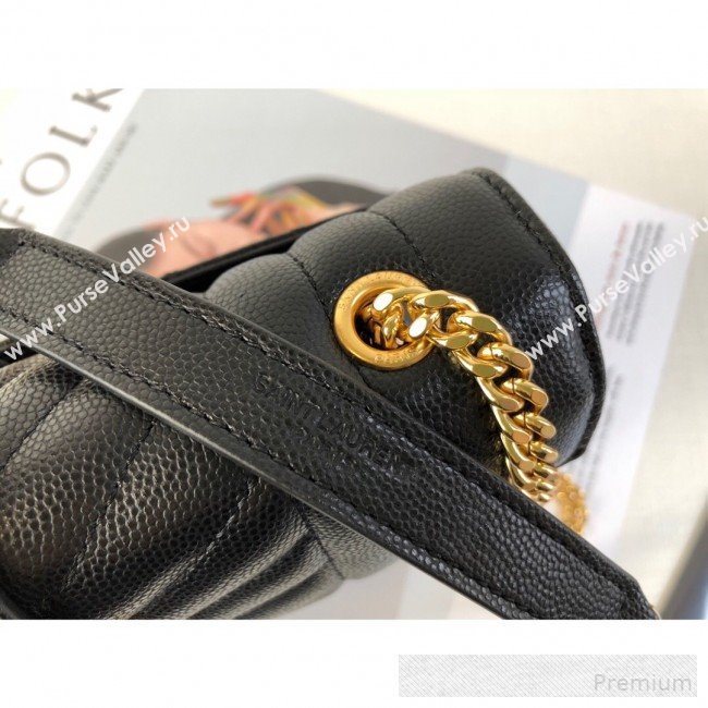 Saint Laurent Envelope Small Flap Shoulder Bag in Matelasse Grain Leather 526286 Black 2019 (KTS-9062103)