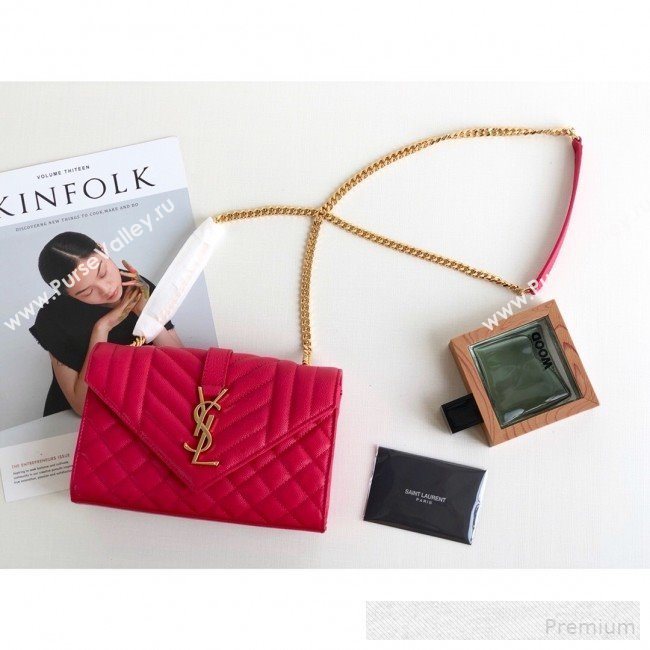 Saint Laurent Envelope Small Flap Shoulder Bag in Matelasse Grain Leather 526286 Red 2019 (KTS-9062102)