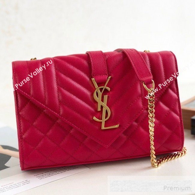 Saint Laurent Envelope Small Flap Shoulder Bag in Matelasse Grain Leather 526286 Red 2019 (KTS-9062102)