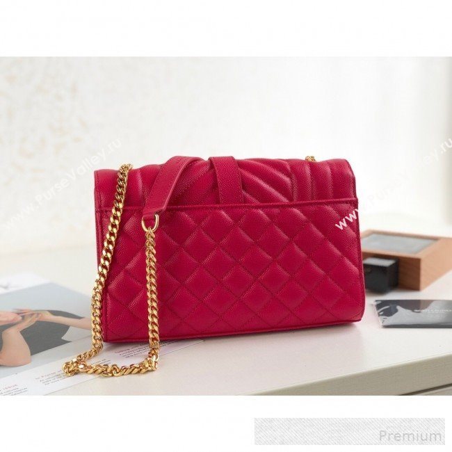 Saint Laurent Envelope Small Flap Shoulder Bag in Matelasse Grain Leather 526286 Red 2019 (KTS-9062102)