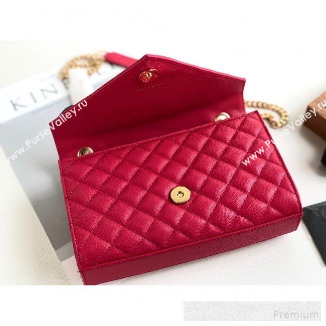 Saint Laurent Envelope Small Flap Shoulder Bag in Matelasse Grain Leather 526286 Red 2019 (KTS-9062102)