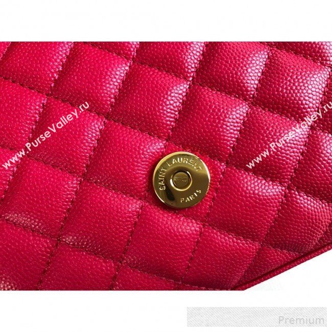 Saint Laurent Envelope Small Flap Shoulder Bag in Matelasse Grain Leather 526286 Red 2019 (KTS-9062102)