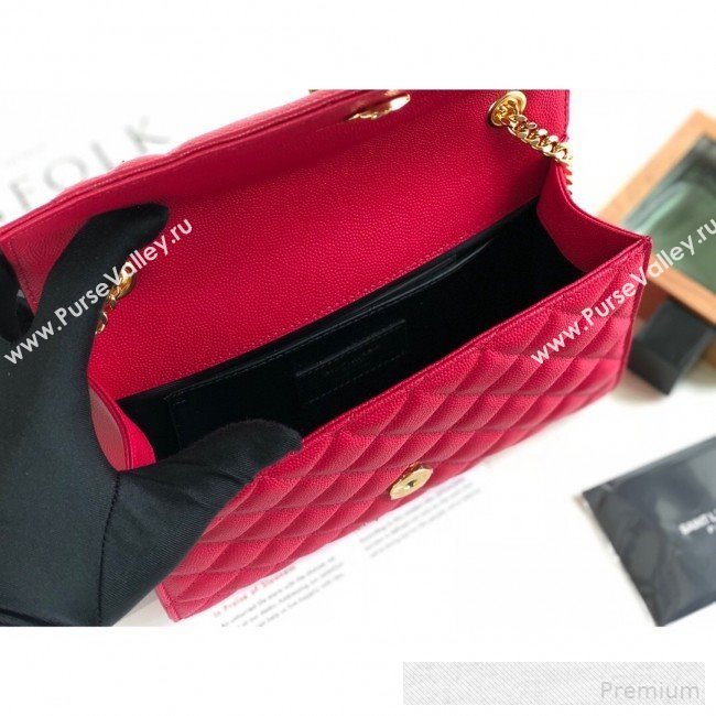 Saint Laurent Envelope Small Flap Shoulder Bag in Matelasse Grain Leather 526286 Red 2019 (KTS-9062102)